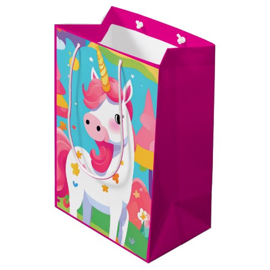 Roze regenbooghoorn medium cadeauzakje (Achterkant Gekanteld)