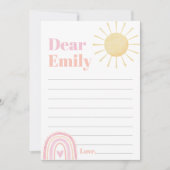 Roze regenboogkleurige 1e verjaardag-tijdcapsule bedankkaart (Voorkant)