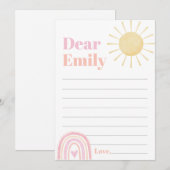 Roze regenboogkleurige 1e verjaardag-tijdcapsule bedankkaart (Voorkant / Achterkant)