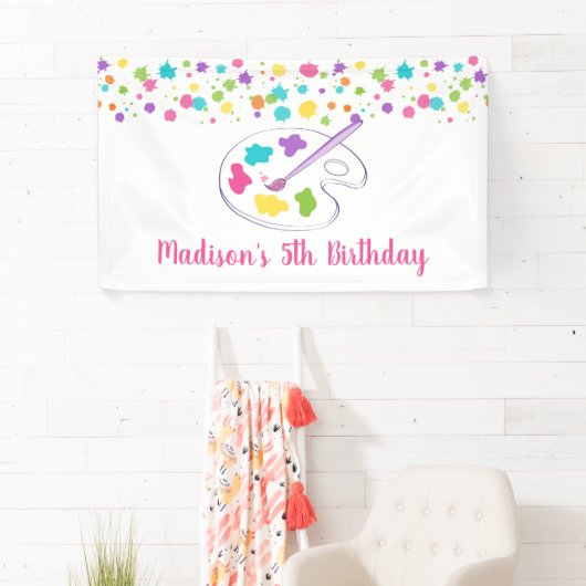 Roze regenboogkunstpartij Birthday Spandoek (Insitu)