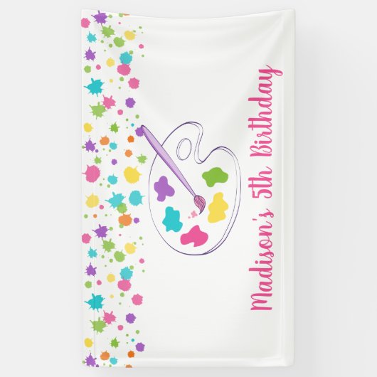 Roze regenboogkunstpartij Birthday Spandoek (Verticaal)