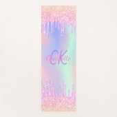Roze regenbooglitter druipt holografisch monogram yogamat (Voorkant)