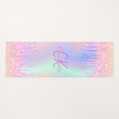Roze regenbooglitter druipt holografisch monogram yogamat (Voorkant (horizontaal))
