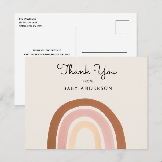 Roze regenboogmeisjes Baby shower Dank je Briefkaa Briefkaart (Voorkant / Achterkant)