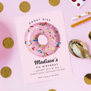 Roze regenboogprinkle Donut Birthday Party Kaart