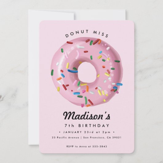 Roze regenboogprinkle Donut Birthday Party Kaart (Voorkant)