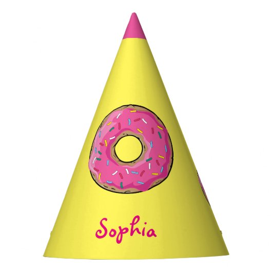 Roze regenboogsprinkpje Donut Aangepaste naam Feesthoedjes (Voorkant)