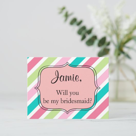 Roze regenboogstrepen briefkaart (Staand voorkant)