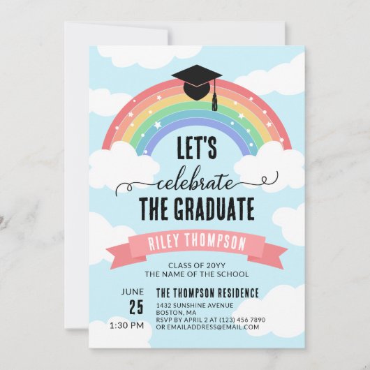 Roze regenboogwolken Laten we de Afstuderen vieren Kaart (Voorkant)