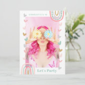 Roze regenboogzoet 16 Modern Boho Birthday Party Kaart (Staand voorkant)
