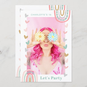 Roze regenboogzoet 16 Modern Boho Birthday Party Kaart