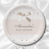 Roze Regency Pearl Satijn Bow Lace Baby shower Papieren Bordje