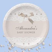 Roze Regency Pearl Satijn Bow Lace Baby shower Papieren Bordje