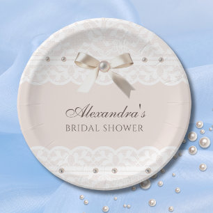 Roze Regency Satin Bow Lace Vrijgezellenfeest Papieren Bordje