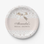 Roze Regency Satin Bow Lace Vrijgezellenfeest Papieren Bordje (Voorkant)