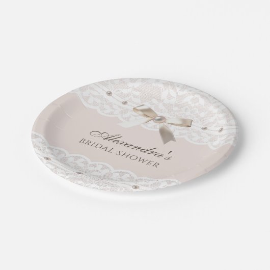 Roze Regency Satin Bow Lace Vrijgezellenfeest Papieren Bordje (Gekanteld)