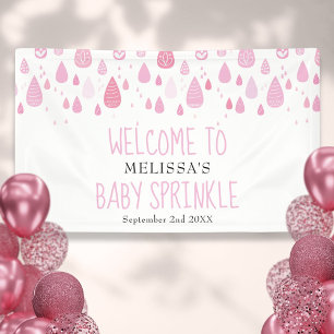 Roze regendruppels babymeisje spetterfeest welkom spandoek