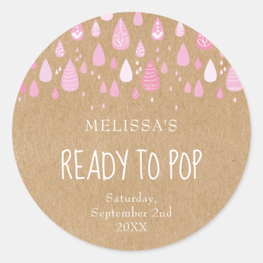  roze regendruppels klaar voor Pop Baby shower Ronde Sticker (Voorkant)