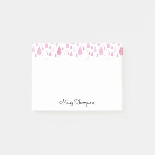 Roze regendruppels monogram naam post-it® notes (Voorkant)