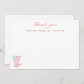 Roze regenlaarzen & bloemen Script Future Mrs. Bedankkaart (Voorkant / Achterkant)