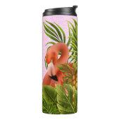 Roze reigers met tropische bladeren en ananas thermosbeker (Gedraaid links)