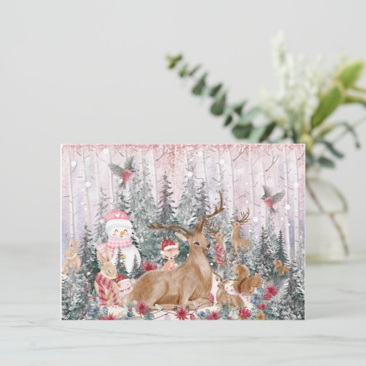 Roze Reindeer met Waterverf, Sneeuwman Prettig Ker (Staand voorkant)