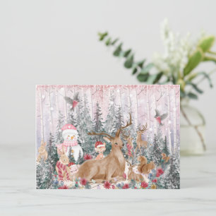 Roze Reindeer met Waterverf, Sneeuwman Prettig Ker