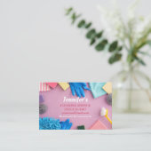 Roze reinigingsmiddelen House Clean Service Visitekaartje (Staand voorkant)