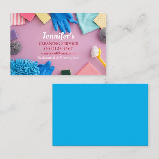 Roze reinigingsmiddelen House Clean Service Visitekaartje (Voorkant / Achterkant)