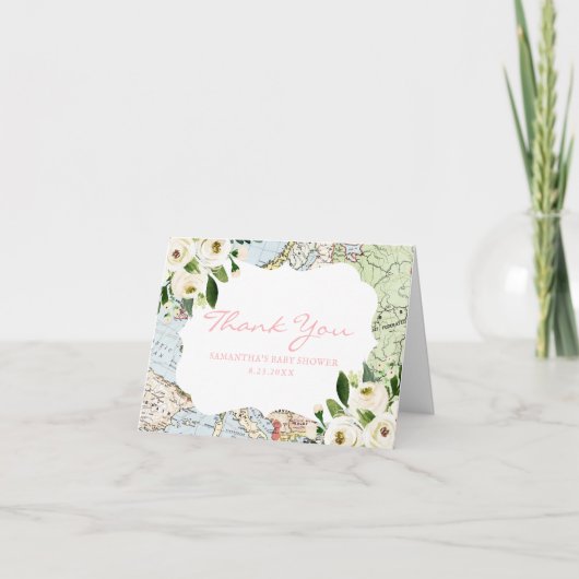 Roze Reis Thema Baby Shower Bedankkaart (Voorkant)