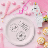 Roze reisthema Paspoortstempel Aangepast huwelijk Papieren Bordje (Feest)
