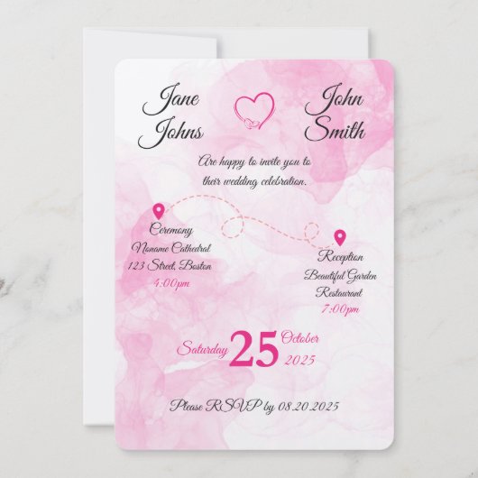 Roze Reizen Huwelijk & Ontvangst Uitnodiging (Achterkant)