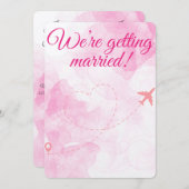 Roze Reizen Huwelijk & Ontvangst Uitnodiging (Voorkant / Achterkant)