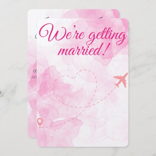 Roze Reizen Huwelijk & Ontvangst Uitnodiging (Voorkant / Achterkant)