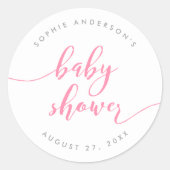 Roze Relax Script Baby shower Ronde Sticker (Voorkant)