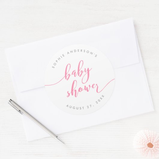 Roze Relax Script Baby shower Ronde Sticker (Envelop)