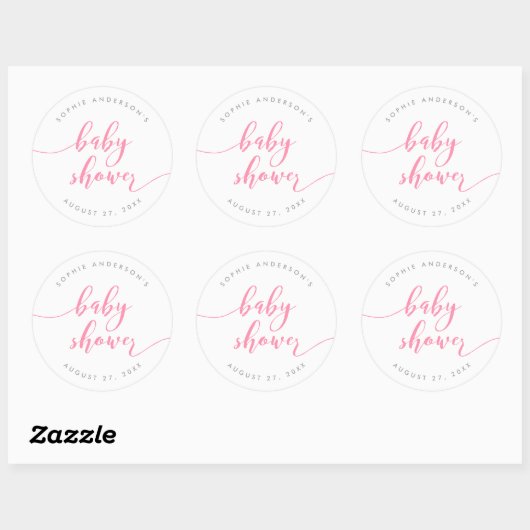 Roze Relax Script Baby shower Ronde Sticker (Vel)