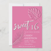 Roze reliëf tropische bladeren zomer zoet 16 kaart (Voorkant)