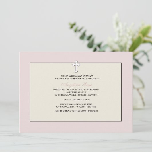 Roze religieuze uitnodiging (Staand voorkant)