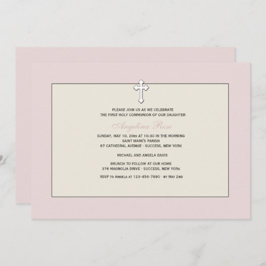 Roze religieuze uitnodiging (Voorkant / Achterkant)