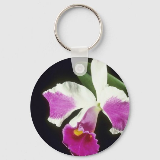 Roze Remo Prada "Crown" (Laeliocattelaya) bloemen Sleutelhanger (Voorkant)