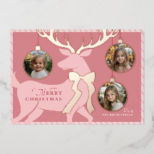 Roze Rendier 3 foto's Rose Goud Folie Kerstkaart