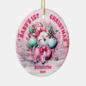 Roze rendier Baby 1e kerst Foto Ornament (Rechts)