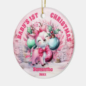 Roze rendier Baby 1e kerst Foto Ornament (Links)