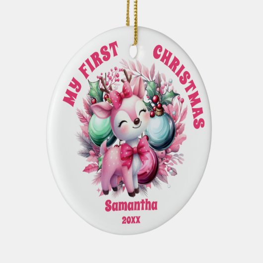 Roze rendier baby's eerste kerst Ornament (Rechts)