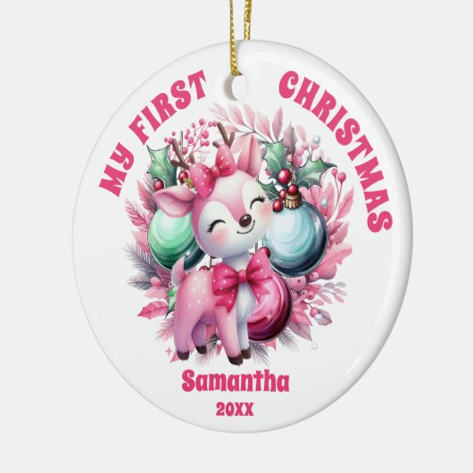 Roze rendier baby's eerste kerst Ornament (Links)