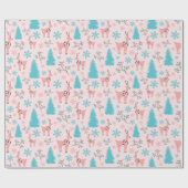 Roze Rendier Blauwe Pijnboom & Berry Branch Cadeaupapier (Vlak)