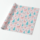 Roze Rendier Blauwe Pijnboom & Berry Branch Cadeaupapier (Uitgerold)