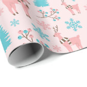 Roze Rendier Blauwe Pijnboom & Berry Branch Cadeaupapier (Rol Hoek)