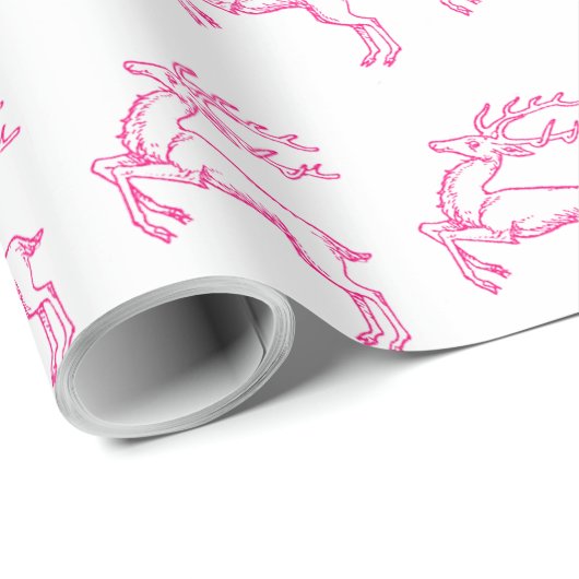 Roze rendier cadeaupapier (Rol Hoek)
